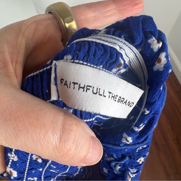 Anthropologie Faithfull The Brand Del Mar Ruched Blue Floral Mini Dress Size S - Picture 11 of 13